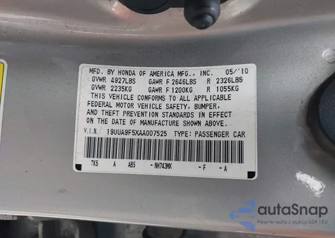 2010 Acura Tl 3.7 from USA, damaged, VIN 19UUA9F5XAA007525